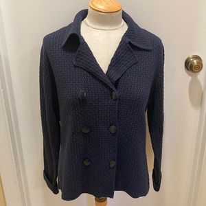 Talbots 100% Cotton Blue Woven Sweater/Peacoat Size Petite Large